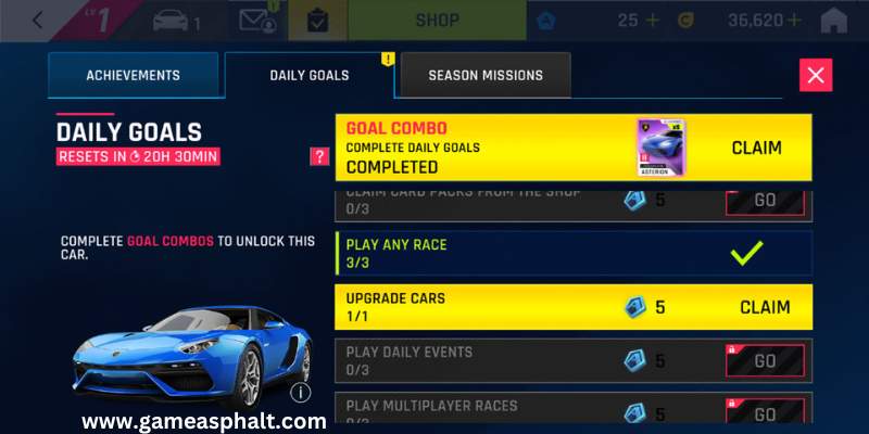 Daily goals of game asphalt 9